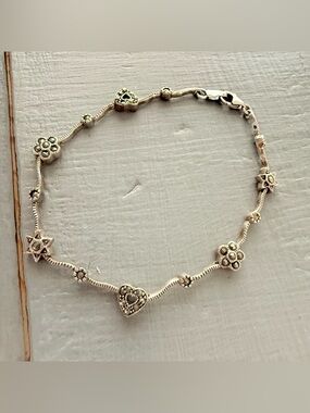 925 Sterling Silver Hearts and Flowers Bracelet